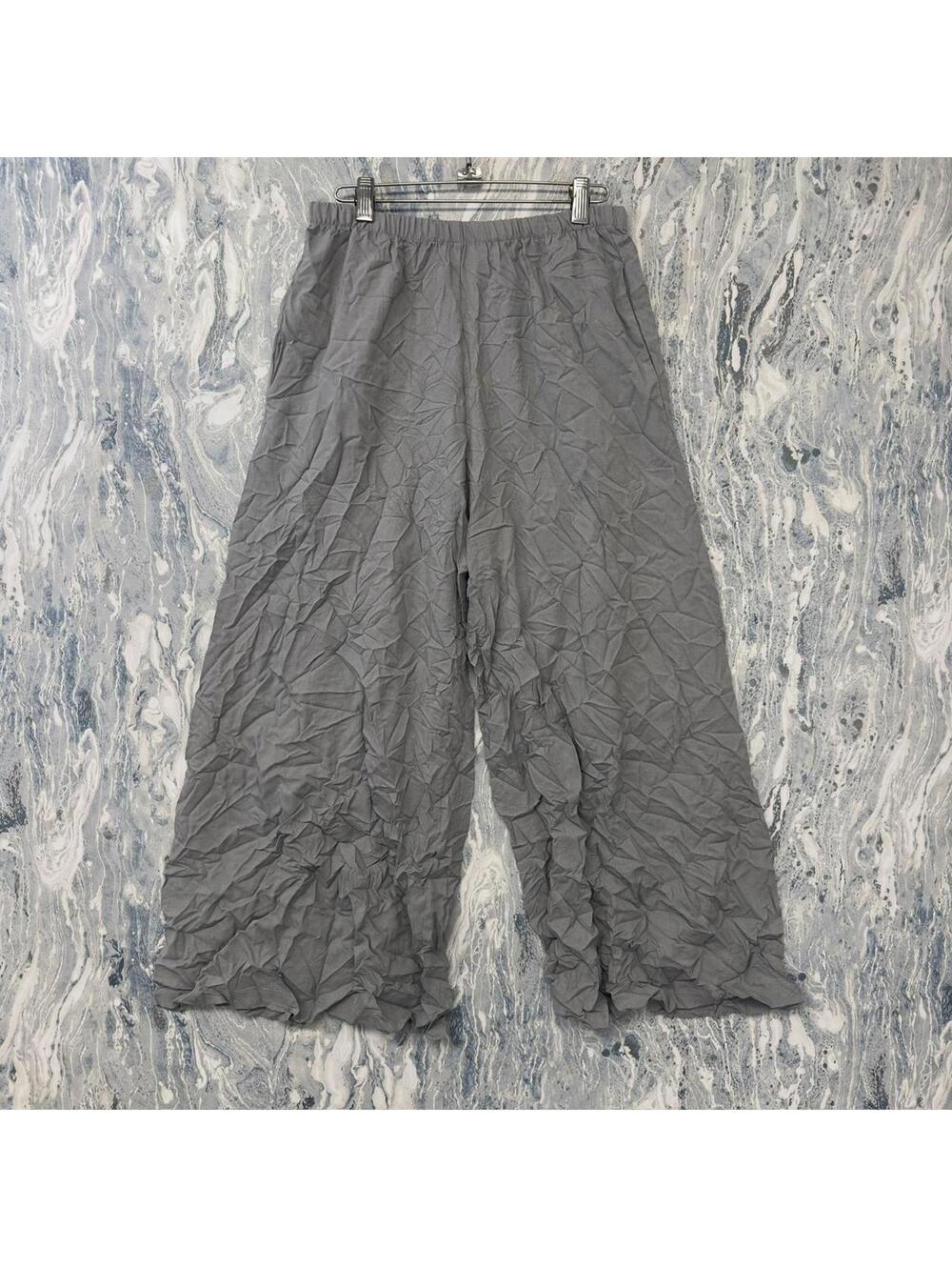 Boho Minimalist Lagenlook Avant-Garde Crinkled Gray Wide-Leg Pants (1)